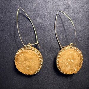 Gold-Tone Druzy Drop Earrings with Crystal Halo - Women Jewelry